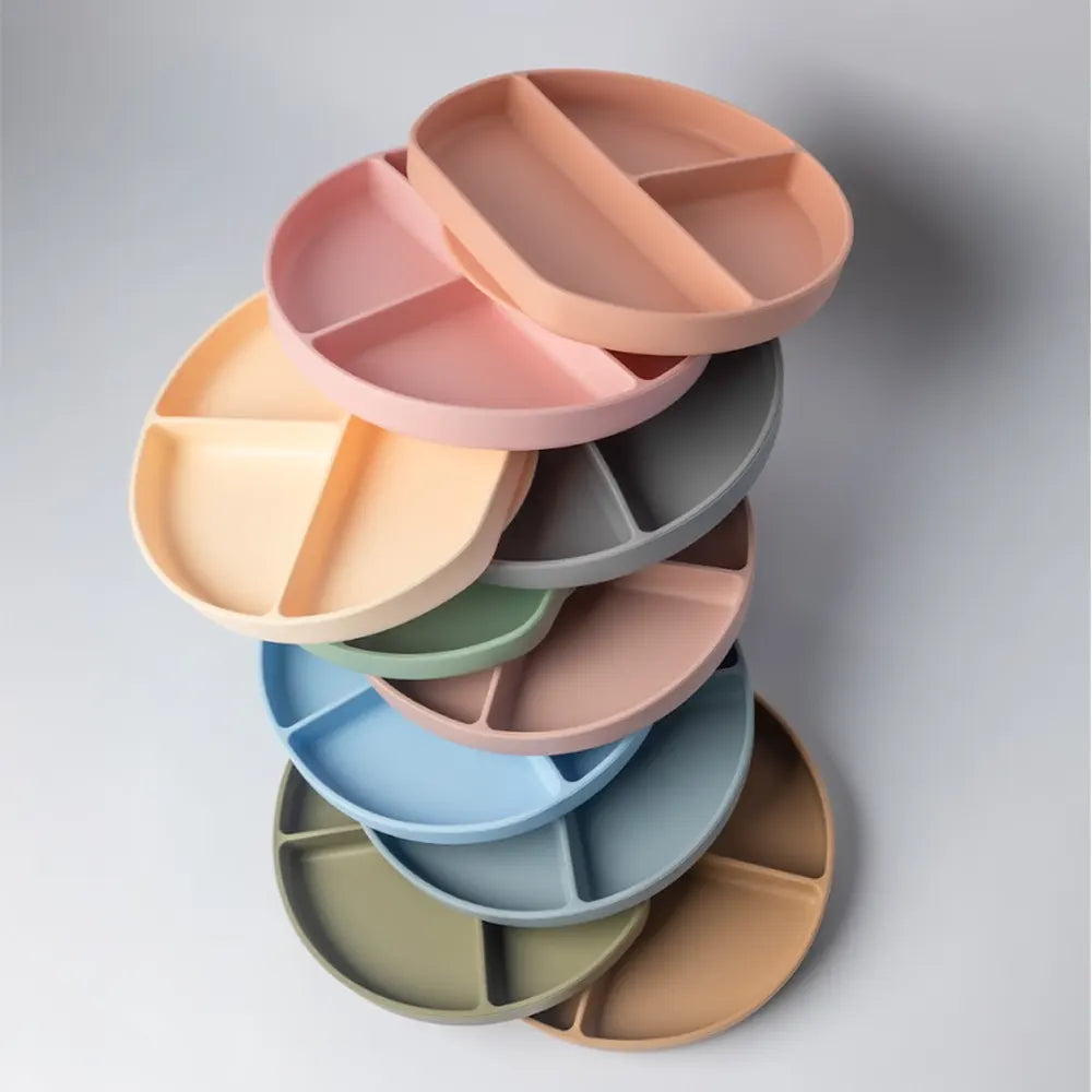 YUMMY Silicone Multi-Compartment Plate with Suction Cup 4M+ - Pastel Blue