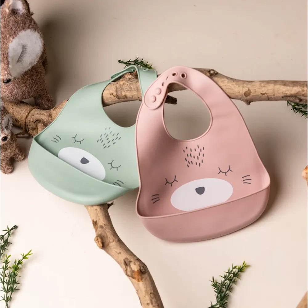 YUMMY Silicone Cat Bib with Pocket 9M+ - Rose Pastel