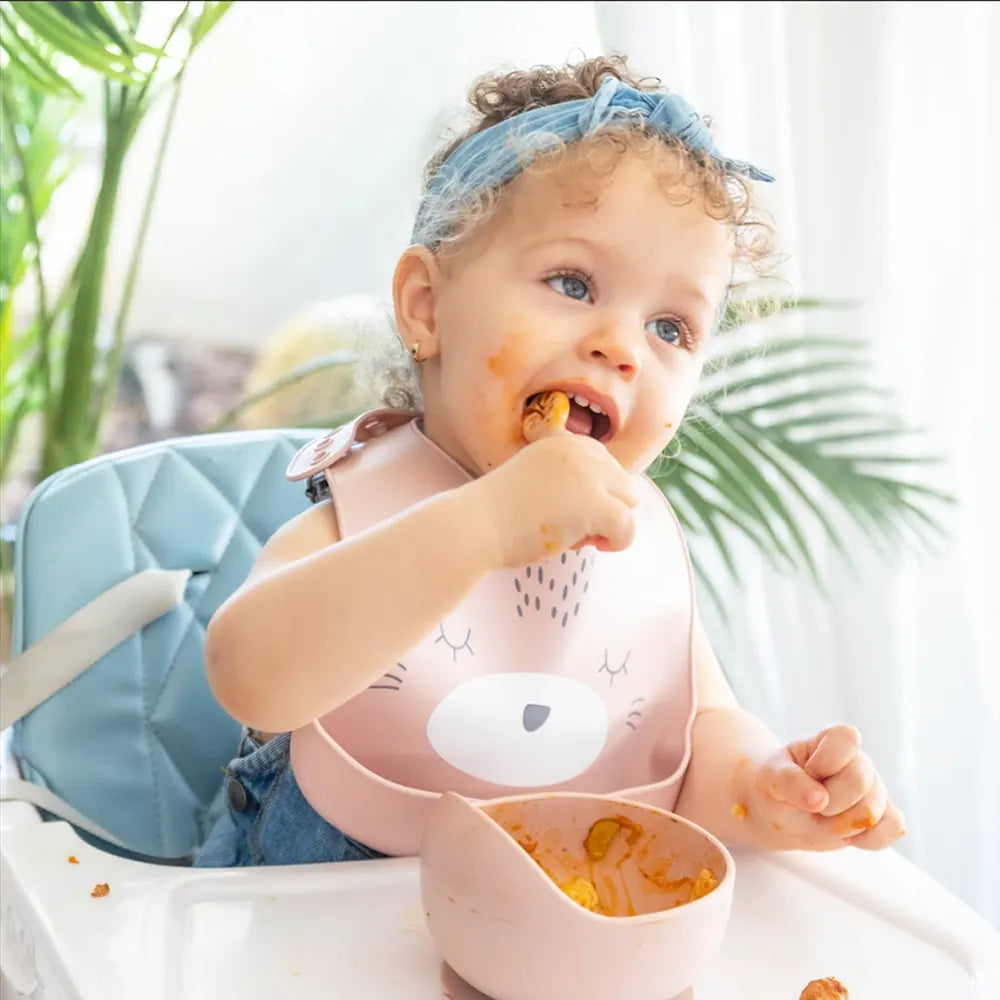 YUMMY Silicone Cat Bib with Pocket 9M+ - Blush Pink