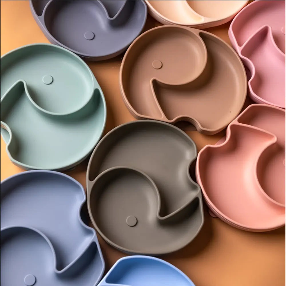 YUMMY Silicone Elephant Plate with Suction Cup 4M+ - Pastel Green
