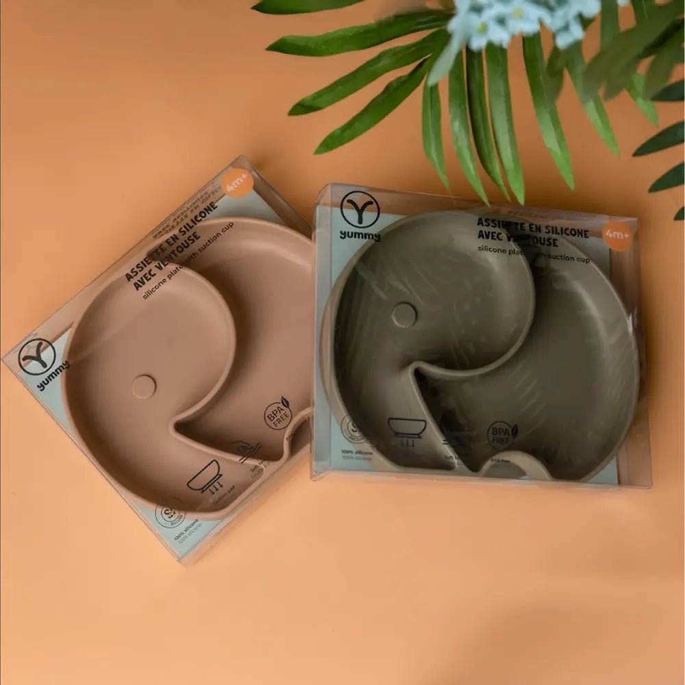 YUMMY Silicone Elephant Plate with Suction Cup 4M+ - Pastel Green