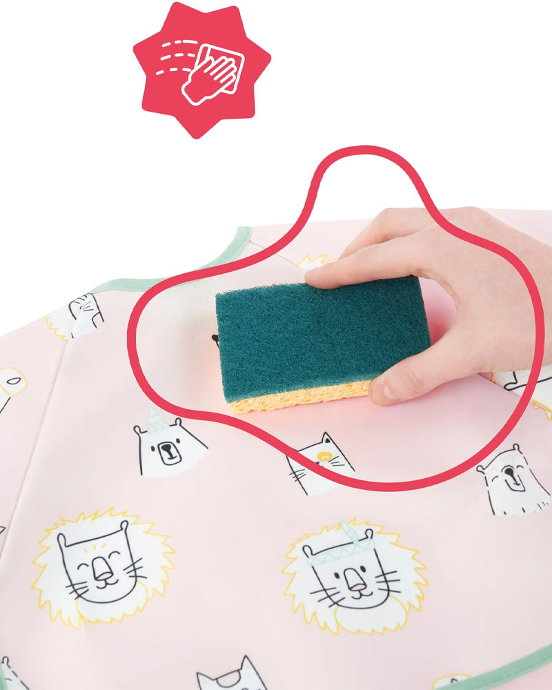 Badabulle Bavoir manches longues animaux - Rose