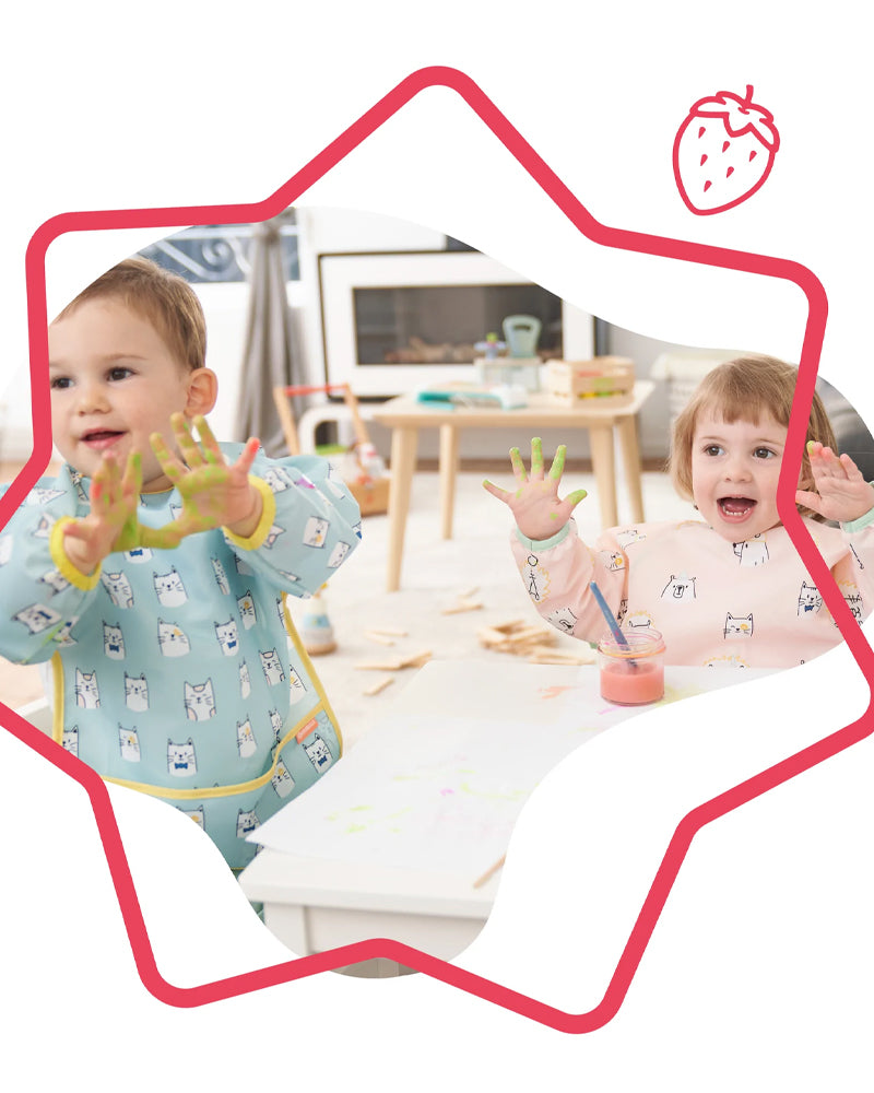 Badabulle Bavoir manches longues animaux - Rose