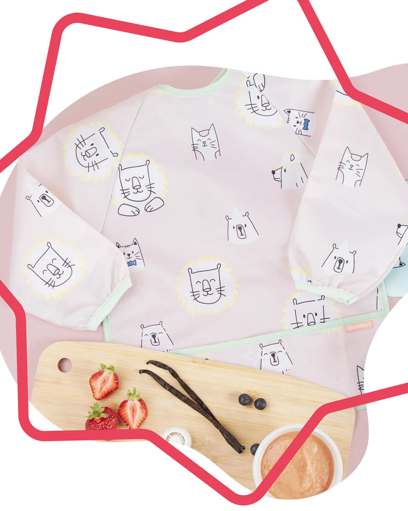 Badabulle Bavoir manches longues animaux - Rose