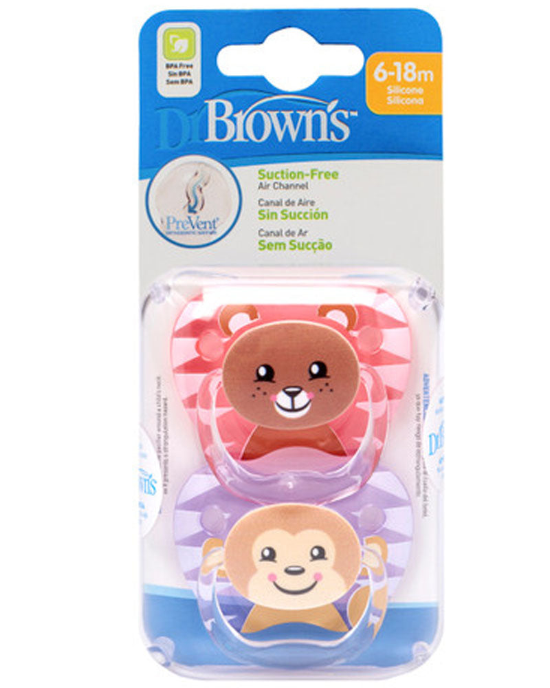 Dr. Brown's Pack of 2 Pacifiers Stage2 6-18M - Girl Animal
