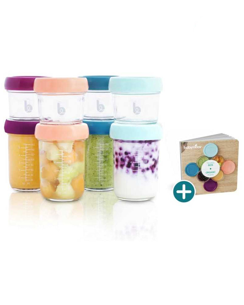 Babymoov Set of 8 Glass Babybols 120ml/220ml + Recipe Booklet