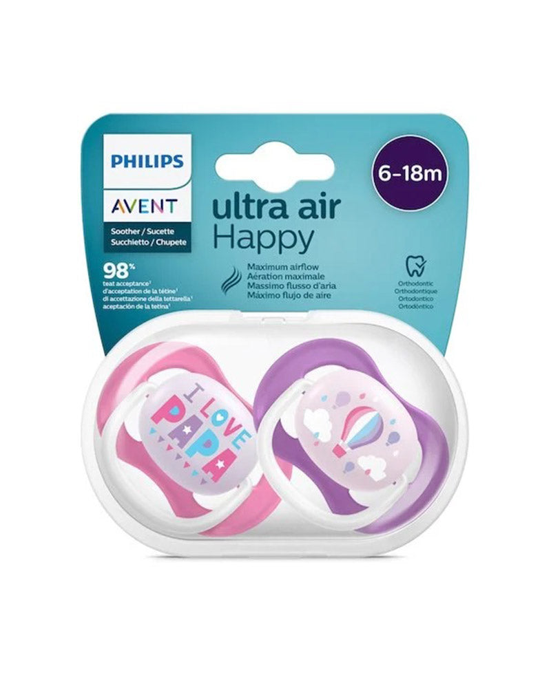 Avent Lot de 2 Sucettes Orthodontiques Ultra Air Happy 6-18m Fille