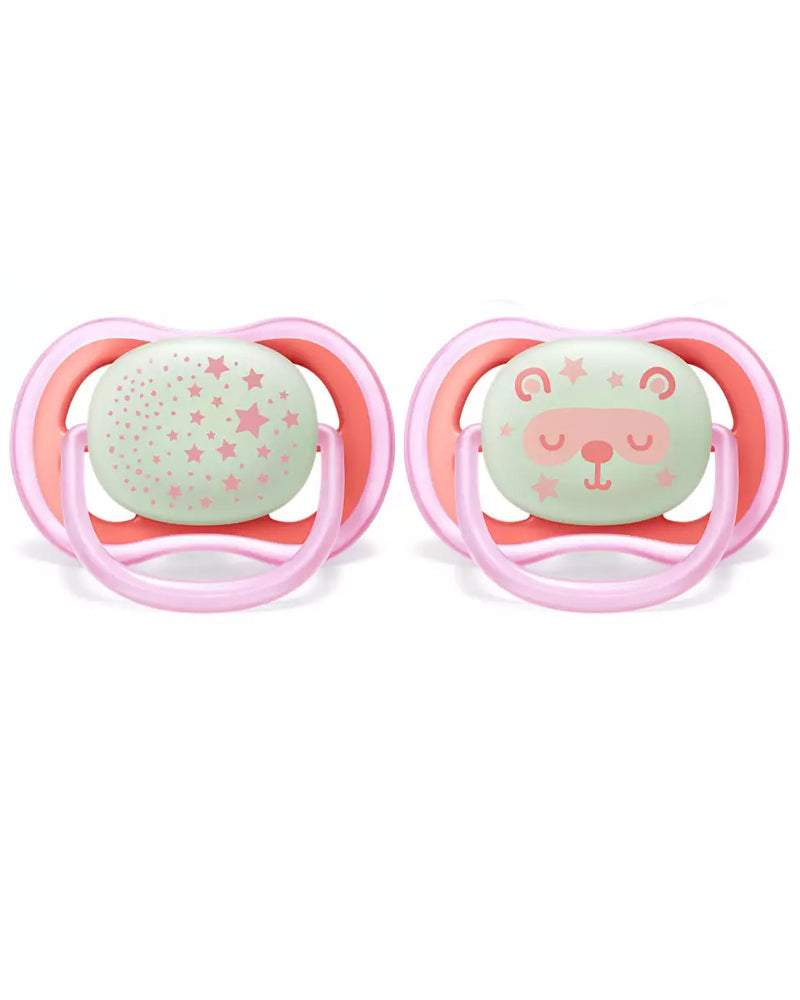 Avent Lot de 2 Sucettes Ultra Air Night 6-18m - Fille