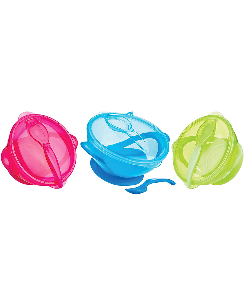 وعاء نوبي مع قاعدة شفط وملعقة وغطاء للأطفال من عمر 6 شهور فما فوق - 400 مل - أزرق