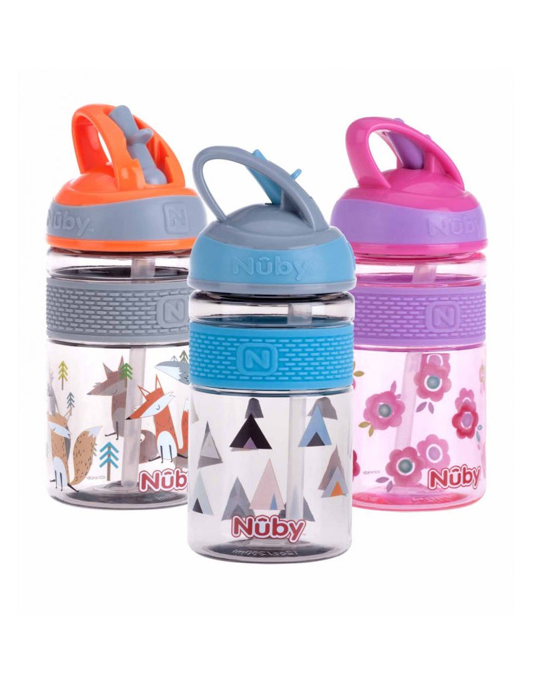 Nûby Botella de agua dura con pajita 2 en 1 de Tritan 360 ml 3 años+ - Rosa