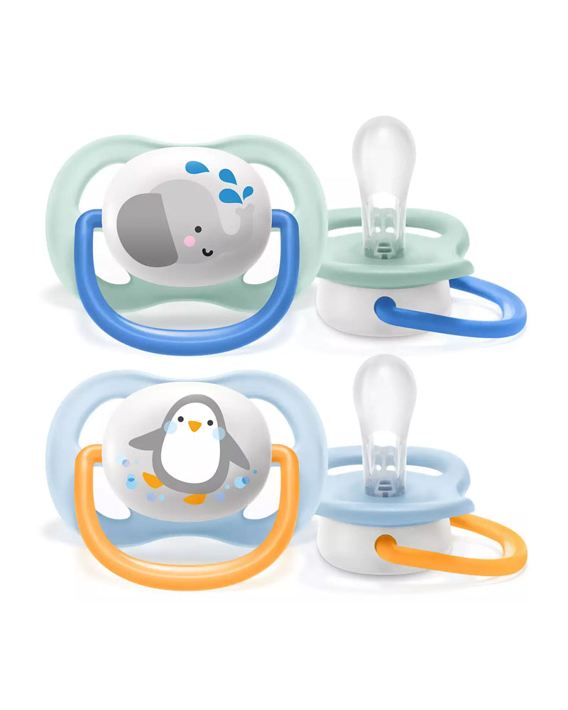Avent Lot de 2 Sucettes Orthodontiques Penguin & Éléphant 0-6m Garçon