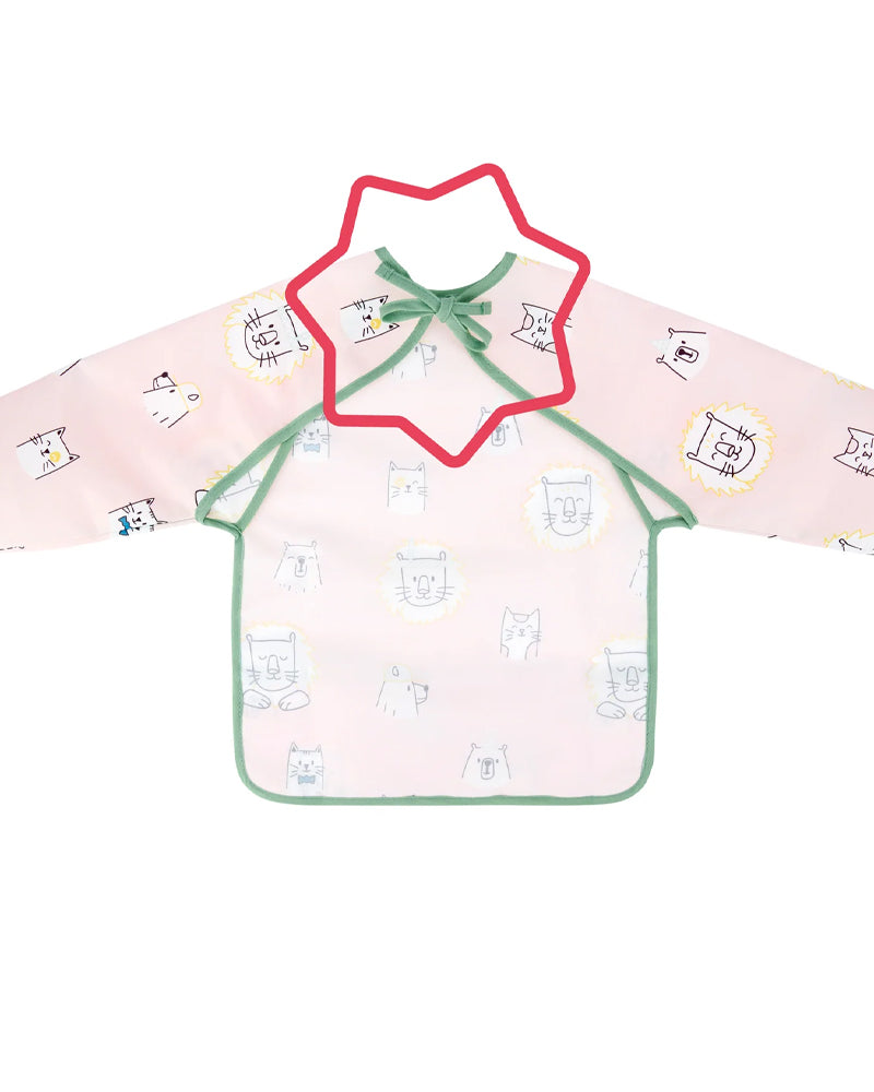 Badabulle Bavoir manches longues animaux - Rose
