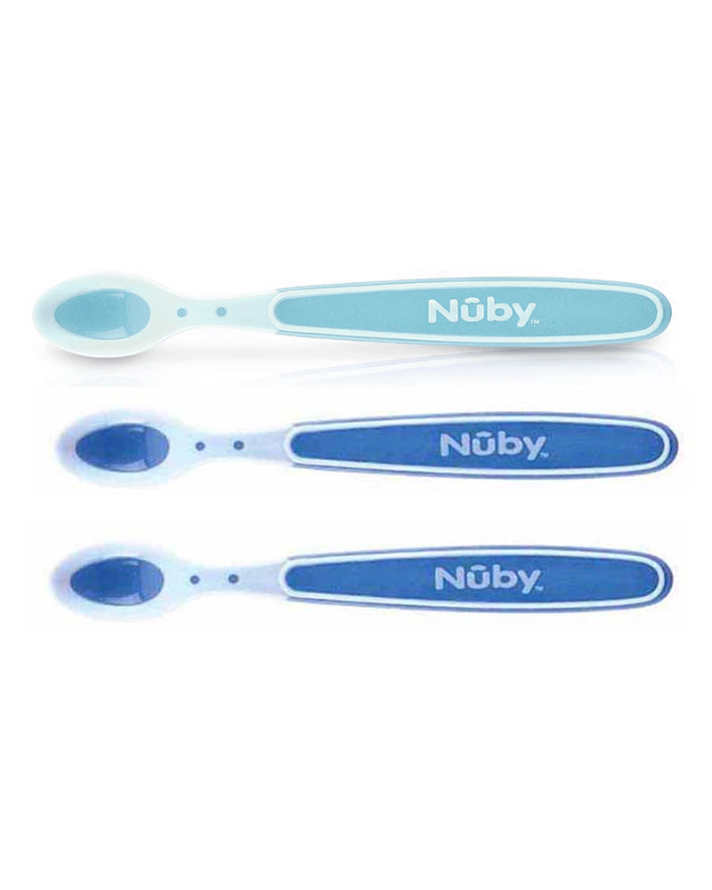 Lot de 3 cuillères Nûby thermosensibles à bord doux +3m - Bleu/Vert