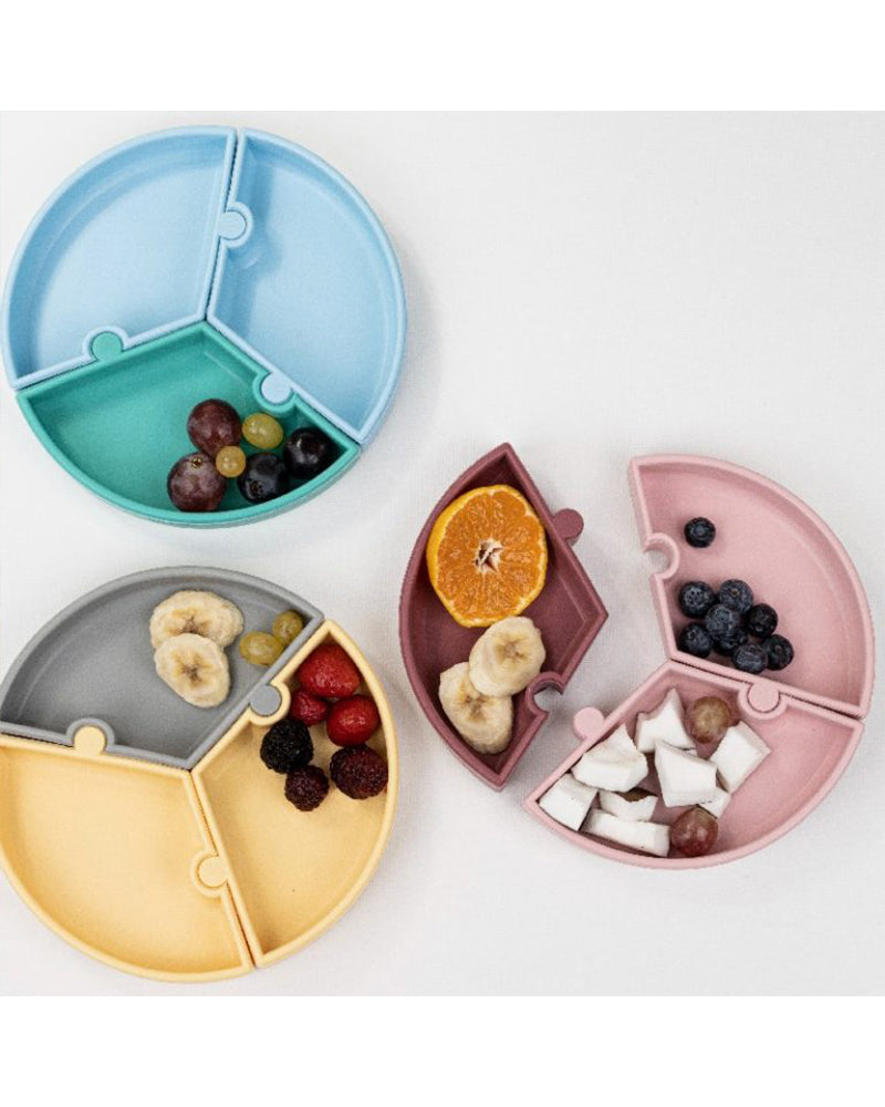 Assiette Puzzle MINIKOIOI avec Ventouse en Silicone – Bleue