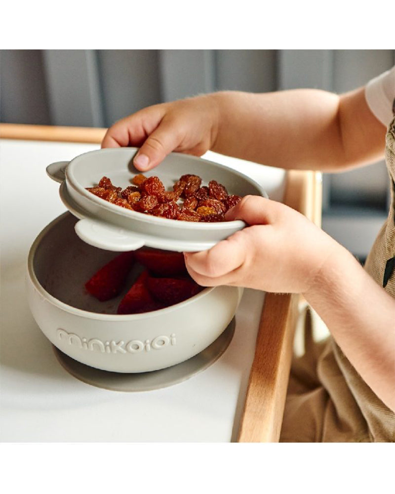 MINIKOIOI Silicone Bowl with Lid and Suction Cup - Grey