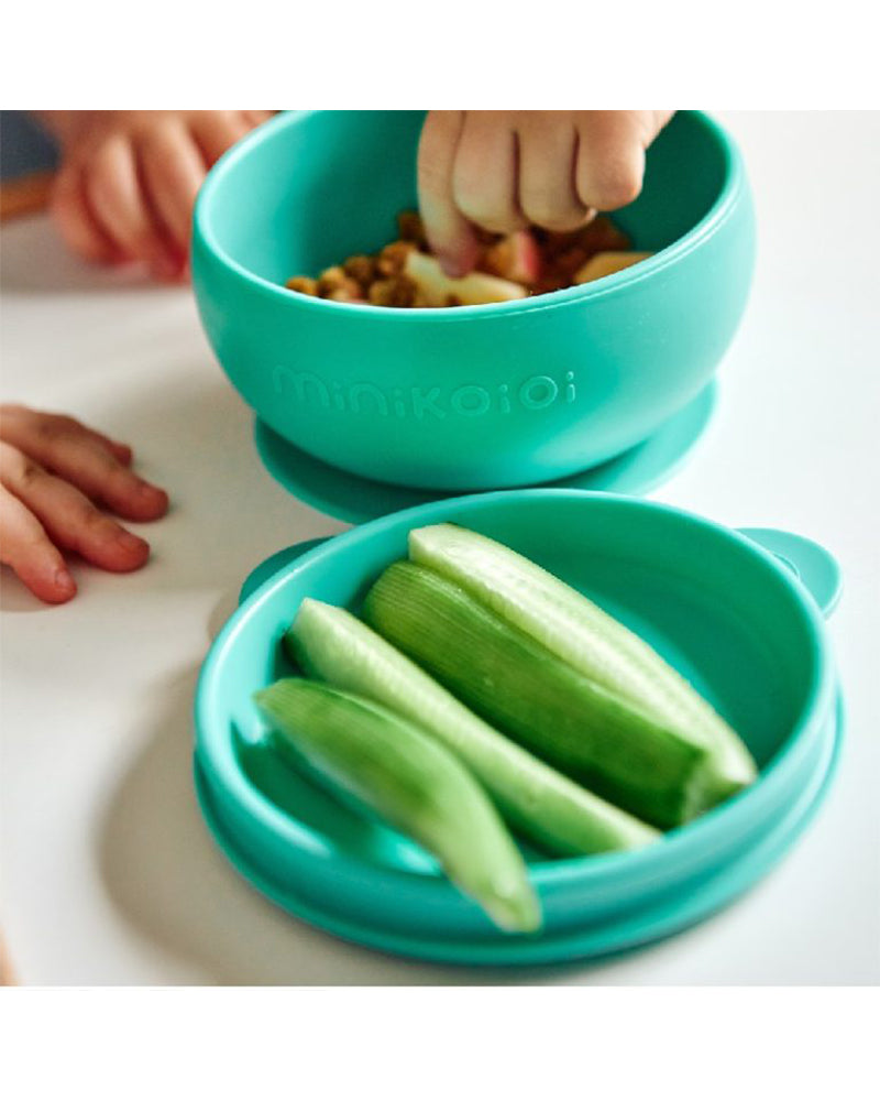 MINIKOIOI Silicone Bowl with Lid and Suction Cup - Green