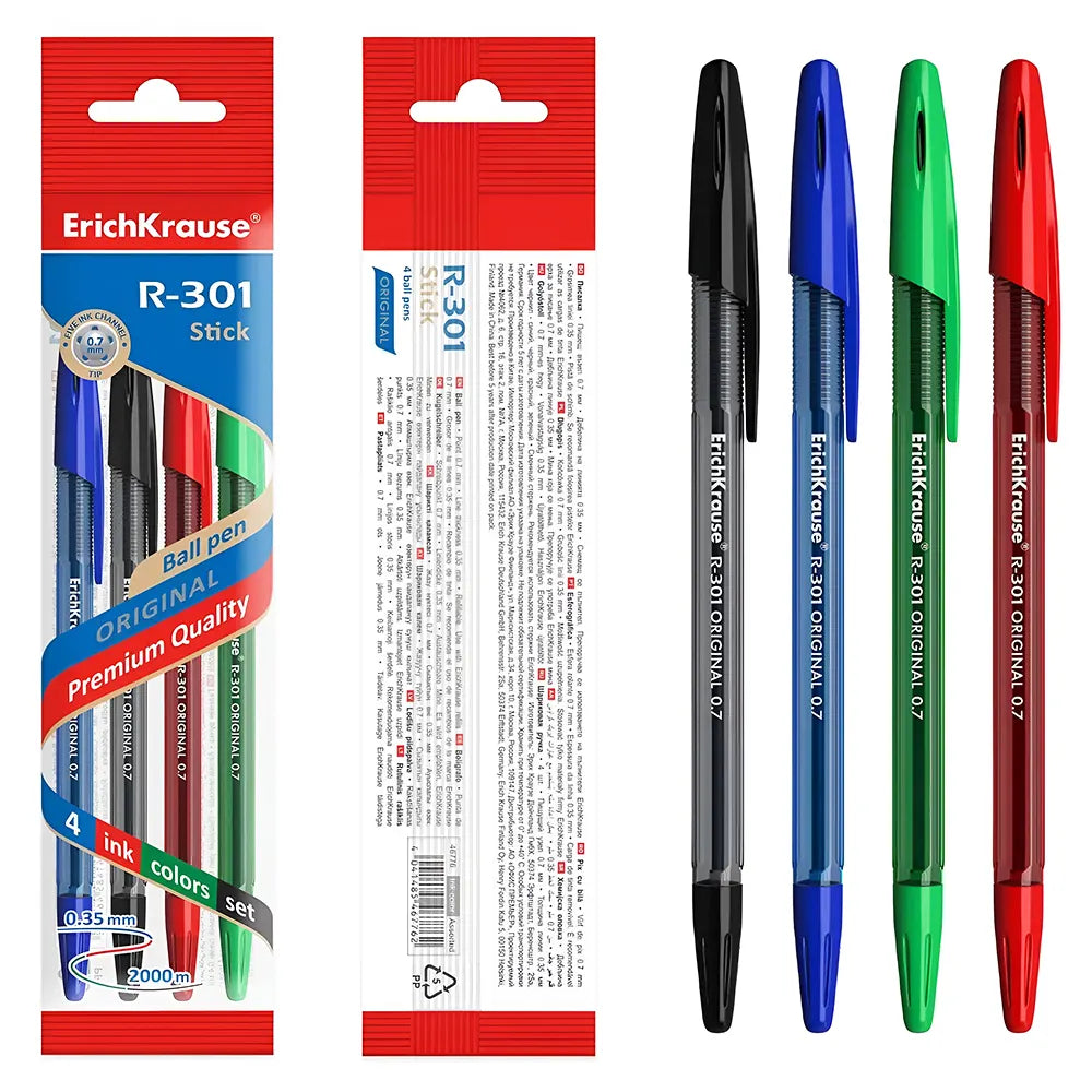 Erichkrause Boîte de 4 Stylo Bille Teinté P.M R-301 0.7