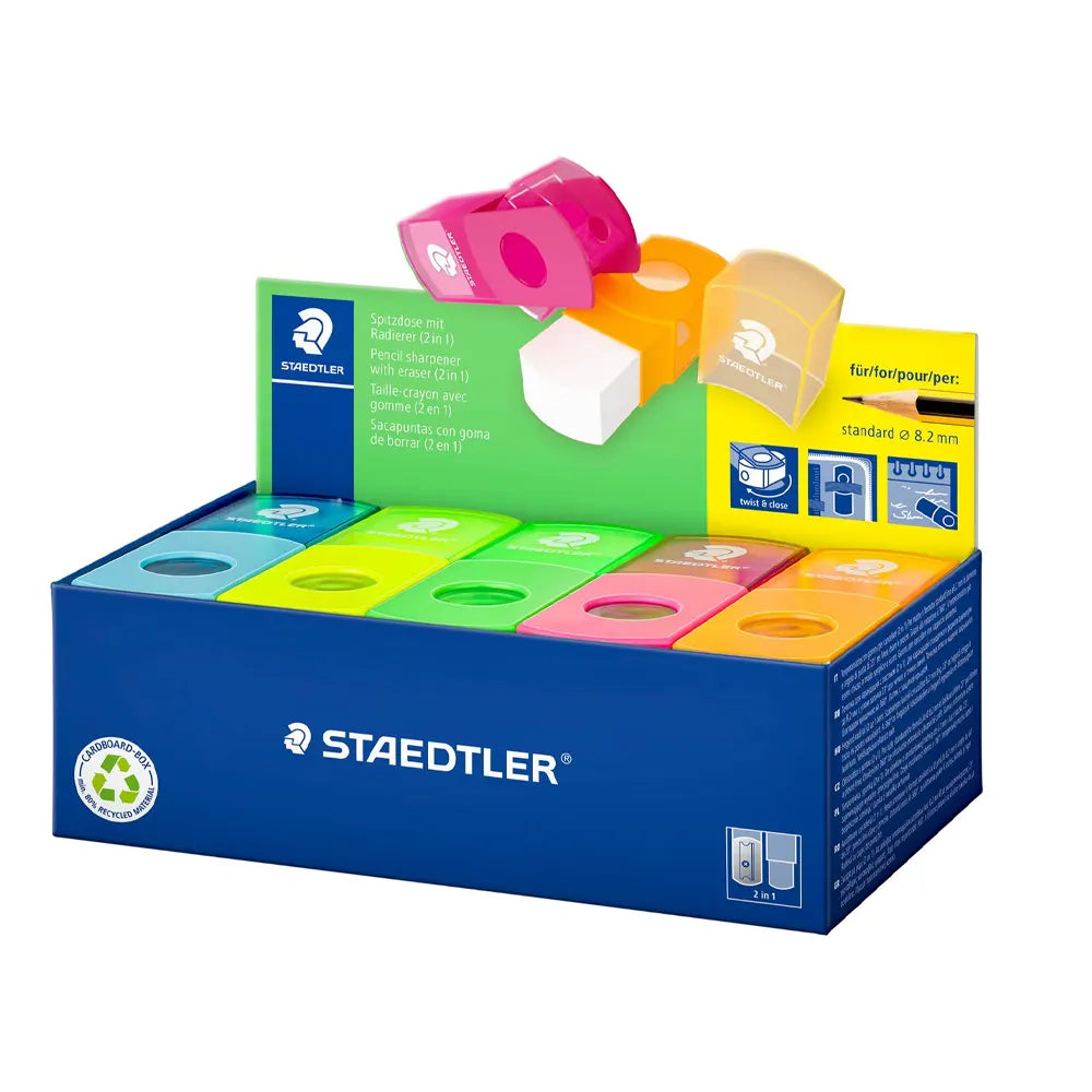 Staedtler® 511 SE – Taille-Crayon avec Gomme 2-en-1, Couleur Néon