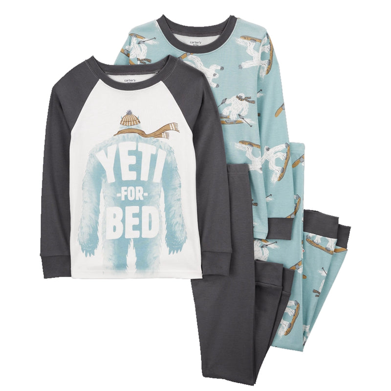 Pijama de algodón de 4 piezas de Big Foot Carter - Gris y menta