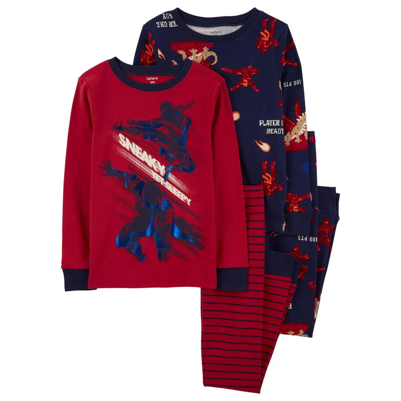 Pijama de algodón de 4 piezas Carter's - Rojo y azul