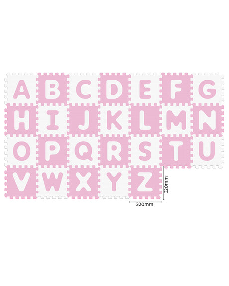 Sunta Tapis Puzzle Alphabets 26 Pièces Souple Antibactérien - Rose & Blanc