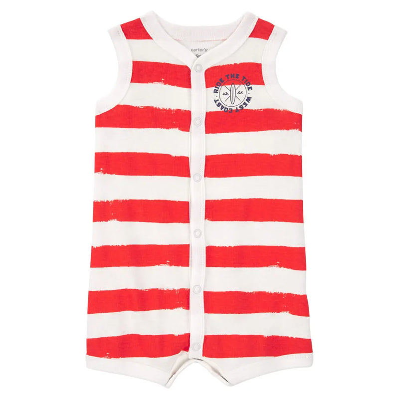 Carter's Snap-Button Striped Romper - Red