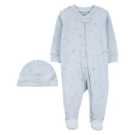 Grenouillères en Coton avec Bonnet Carter's - Avion Bleu