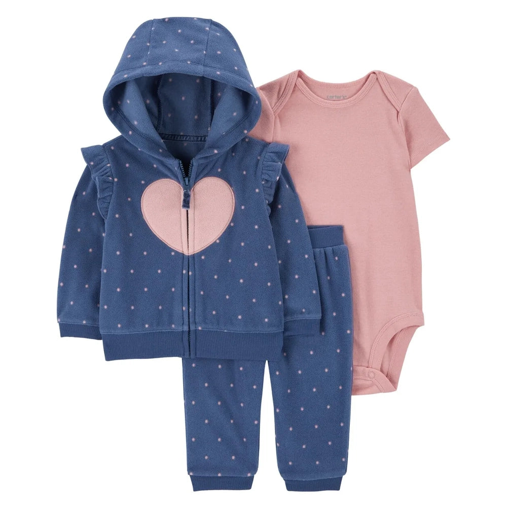 Ensemble 3 Pièces Bébé Carter's - Cœur Bleu & Rose