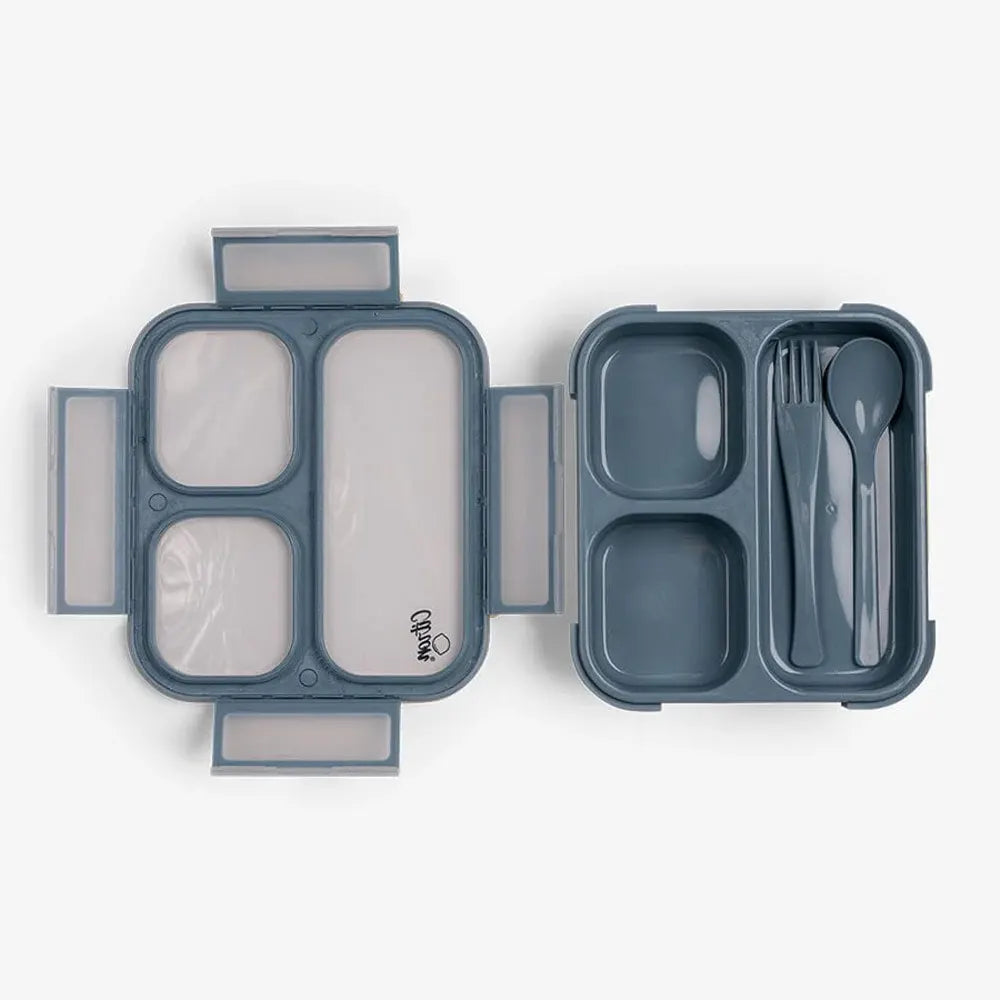 Citron Lunch Box avec Cuillère & Fourchette - Bleu Poussière