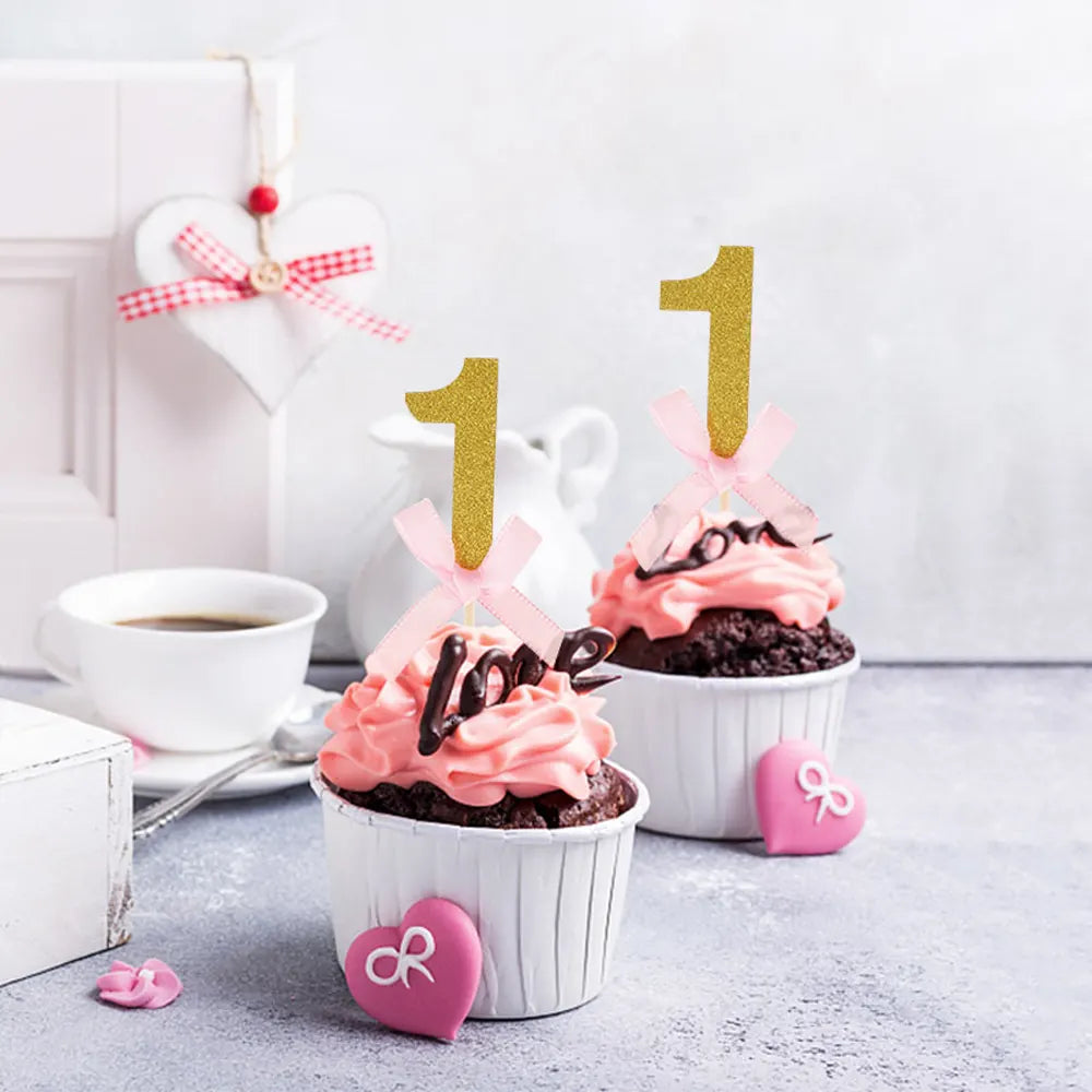 Lot de 10 Pics à Cupcake - 1st Birthday