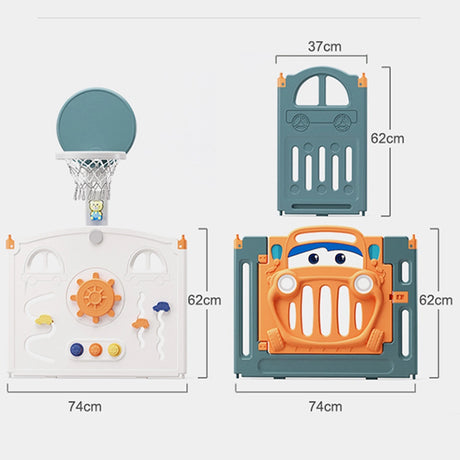 Parc de Jeux Pliable avec Filet de Basketball 12+2 - Gris