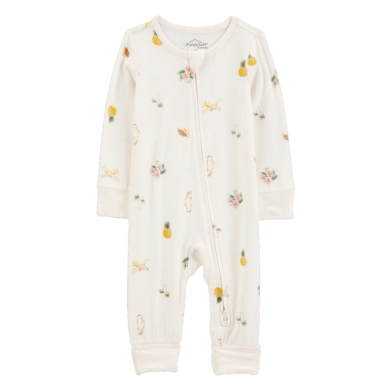 Carter's Baby Girl Two-Way Zip Footie - Ivory Tropical