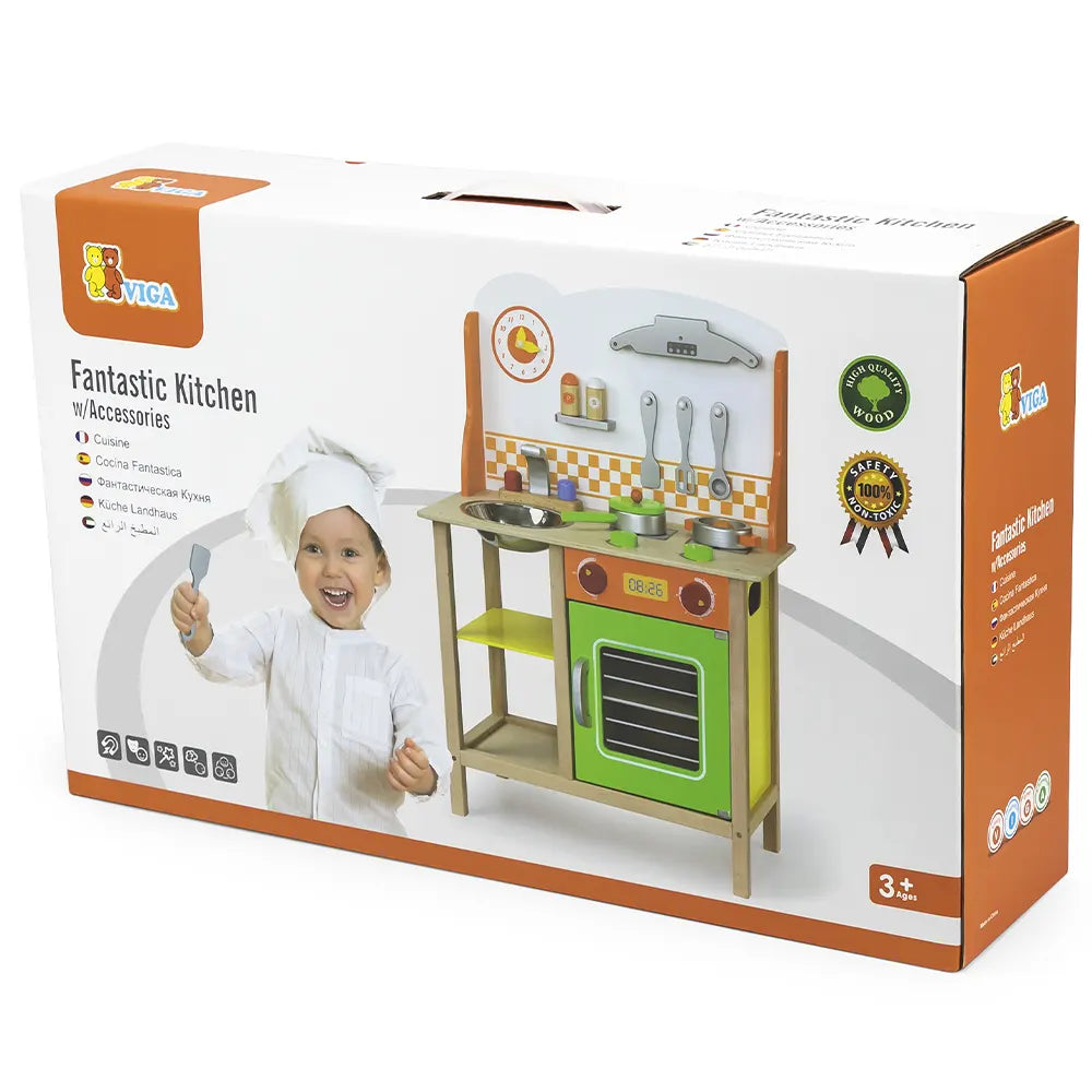 Viga Toys Cuisine avec Ustensiles 3A+ - Orange