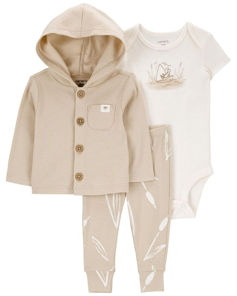 Ensemble Cardigan 3 Pièces Bébé Carter's - Blanc & Marron