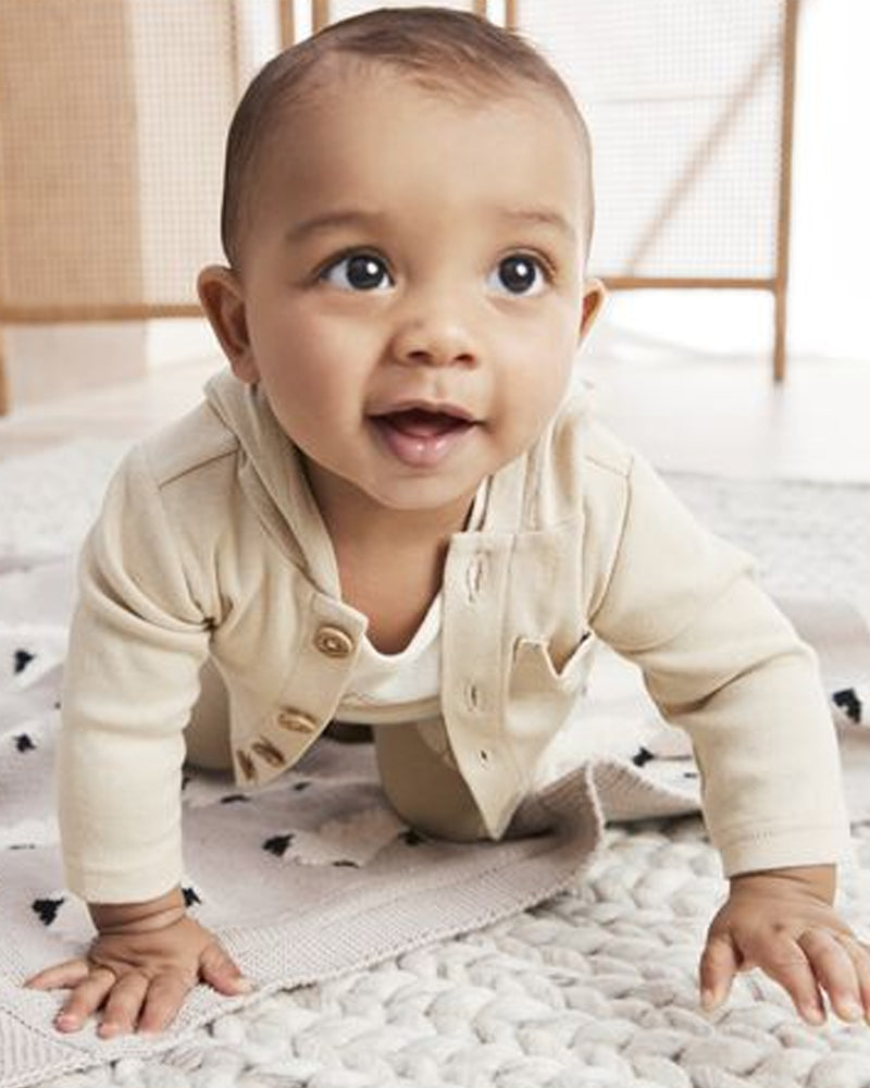 Ensemble Cardigan 3 Pièces Bébé Carter's - Blanc & Marron