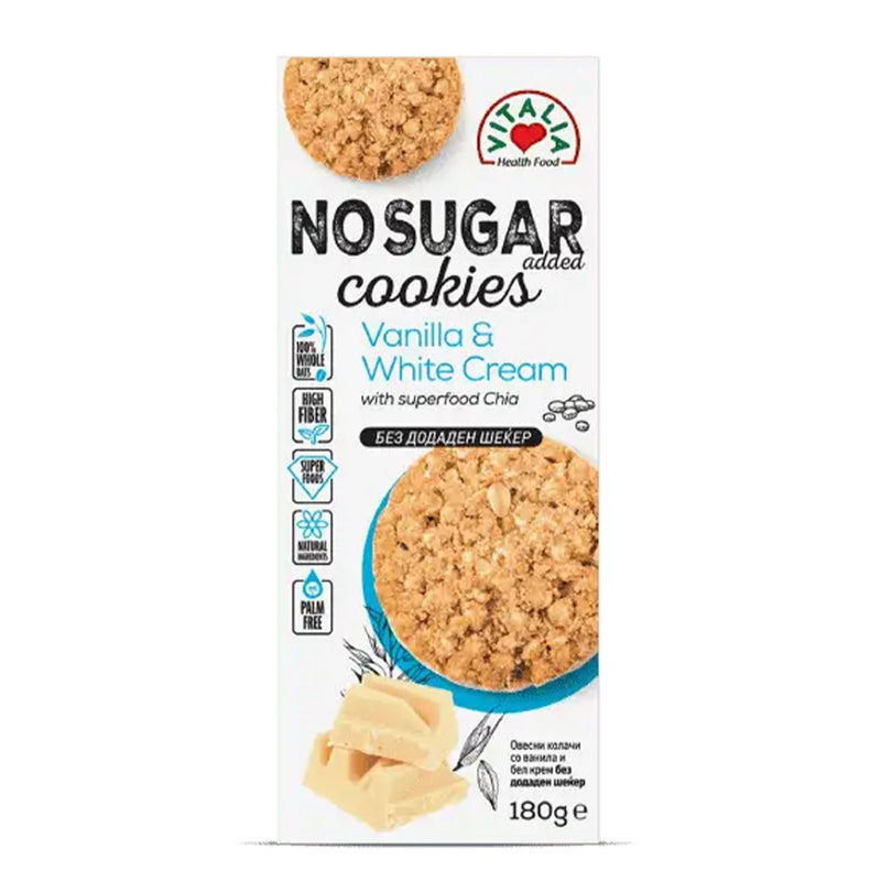 Vitalia Health Food Oat Cookies With Vanilla & White Cream No Sugar Added - 180g