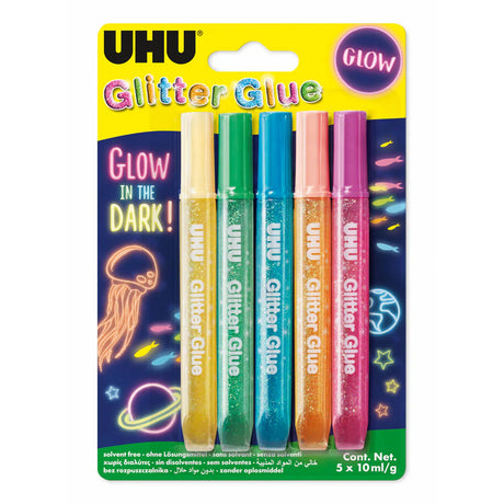 UHU Colle Pailletée Glitter Glue Glow in the Dark 5x10ml/g