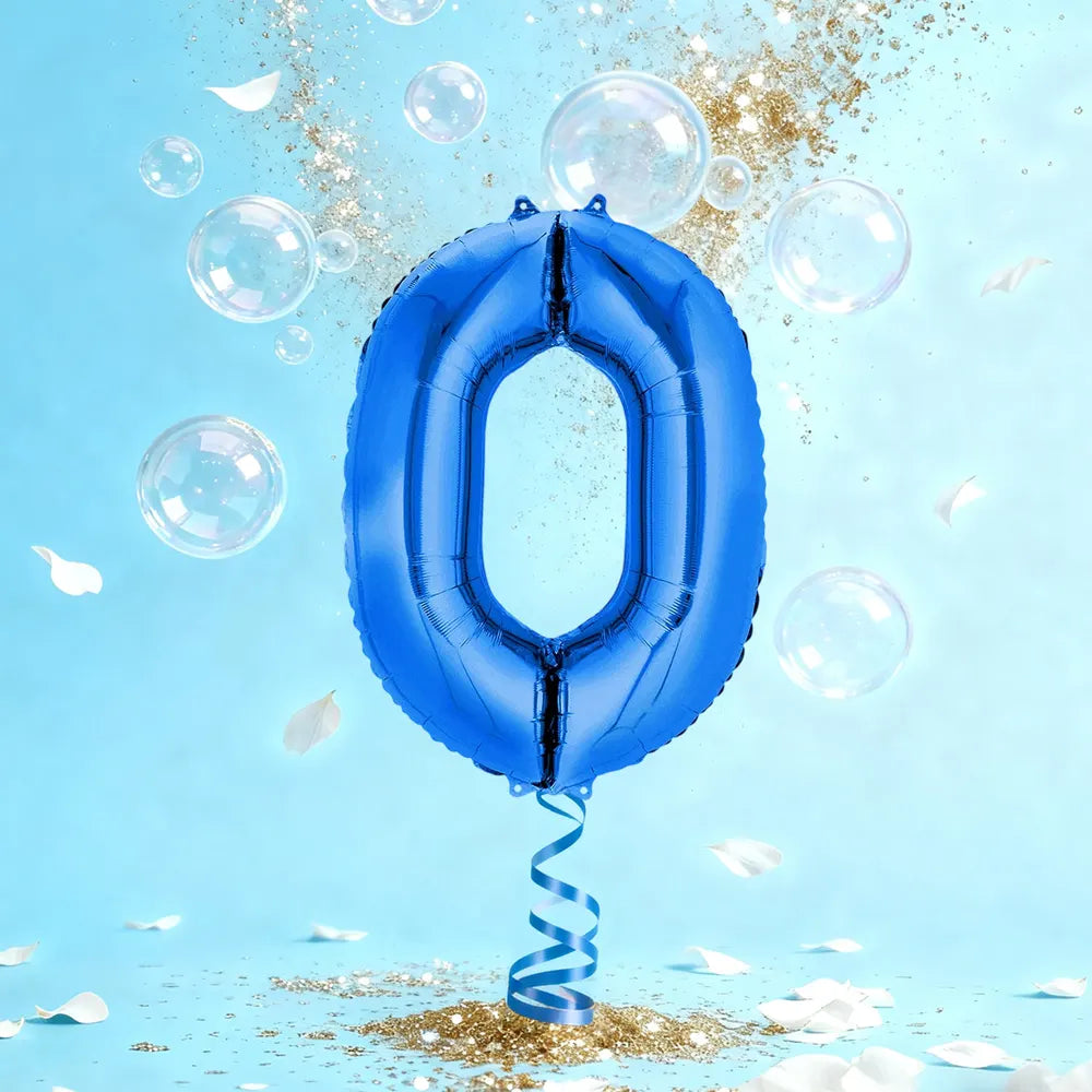 Ballon Chiffre 0 en Aluminium Bleu – 36cm