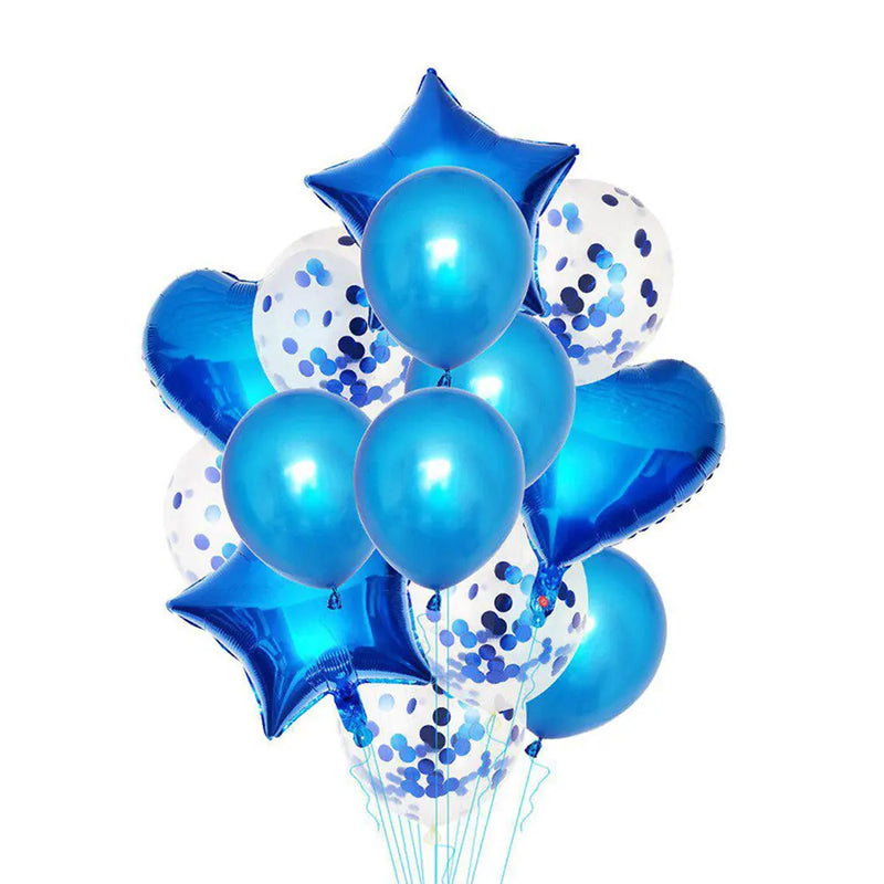 Bouquet de Ballons d’Anniversaire Bleu – Étoiles, Cœurs et Confettis