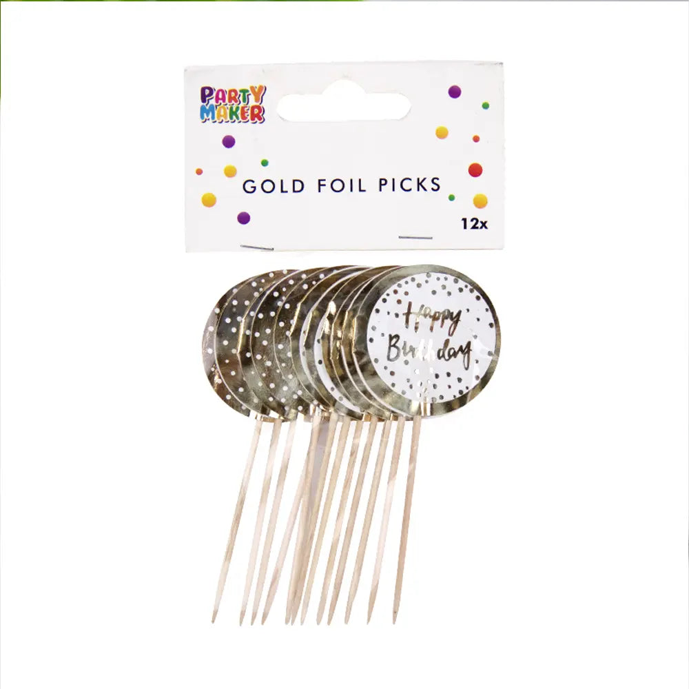 Lot de 12 Pics à Cupcake Happy Birthday 10cm