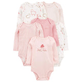 Lot de 6 Bodies à Manches Longues Carter's - Rose & Blanc