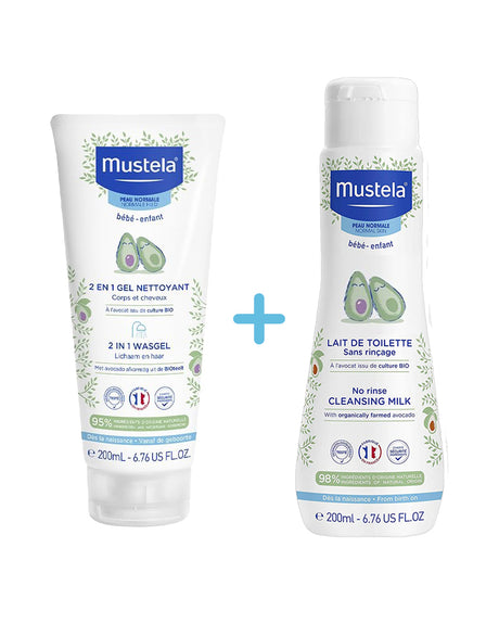 Mustela 2en1 Gel Nettoyant + Lait de Toilette Sans Rinçage à l'avocat Bio