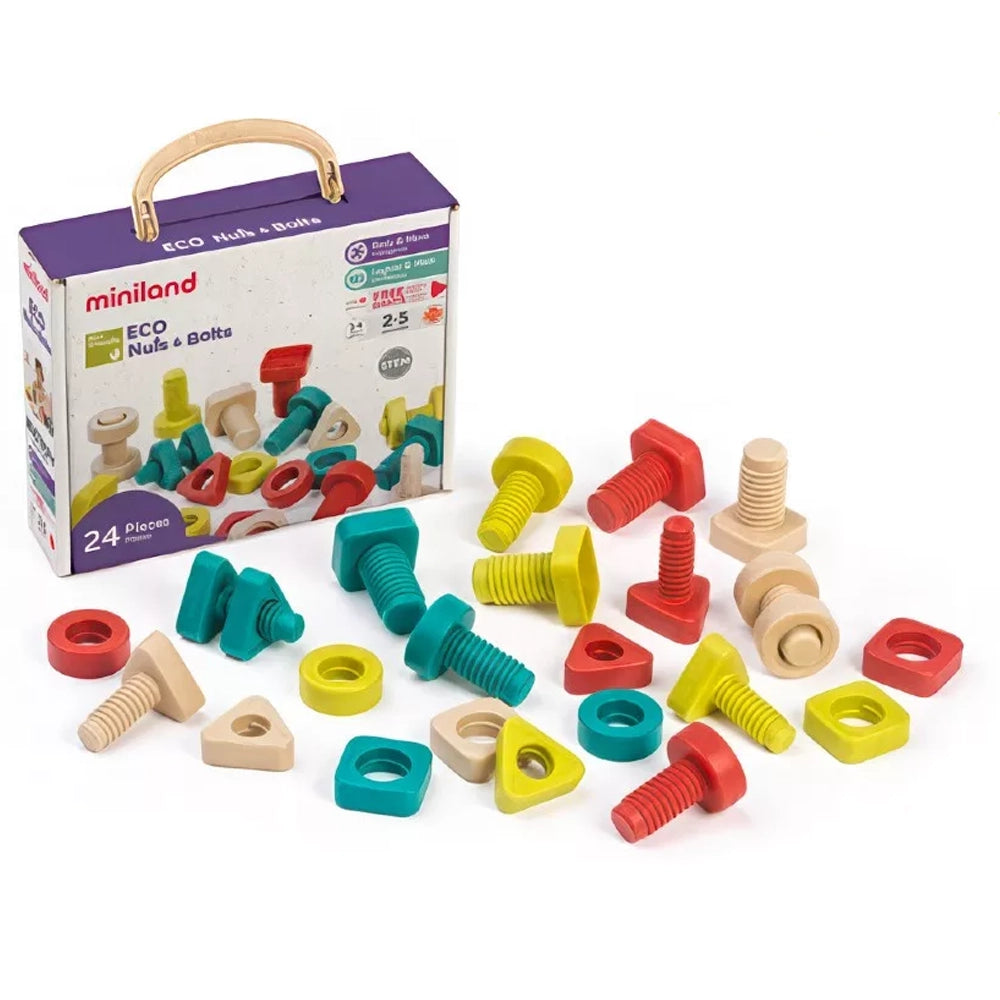 Miniland Jeu d'Apprentissage Écrous et Boulons - 24 Pièces - 2A+