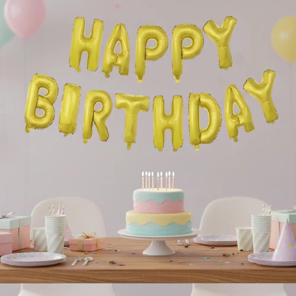 Kit de Globos de Aluminio Dorado Láser HAPPY BIRTHDAY – 40cm
