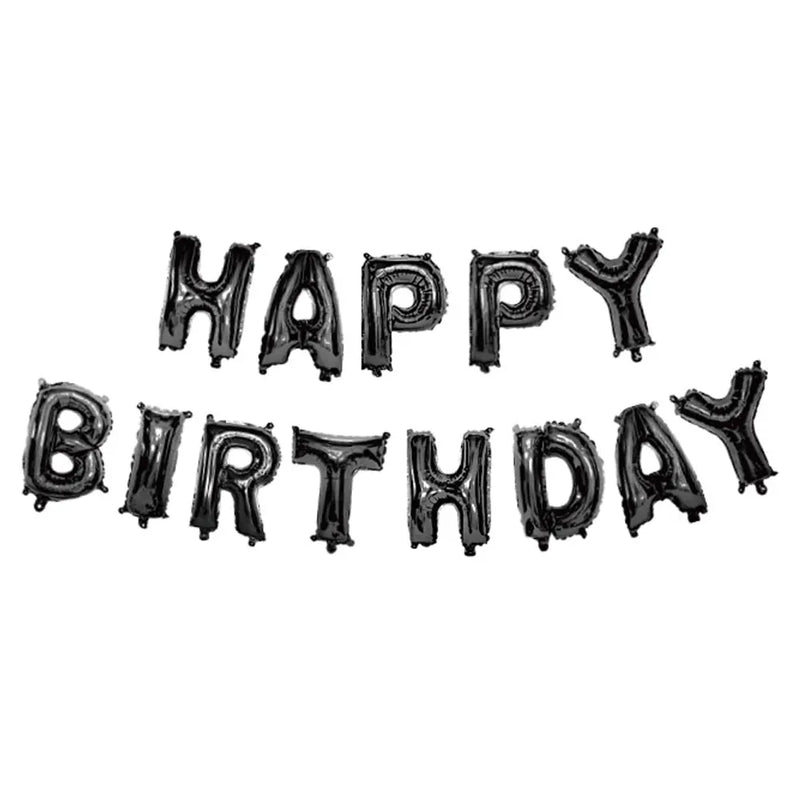 Kit Ballons Aluminium Noir HAPPY BIRTHDAY – 40cm