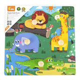 Viga Toys Puzzle à Boutons en Bois 12M+ - Animaux Sauvage
