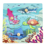 Viga Toys Puzzle à Boutons en Bois 12M+ - Animaux Marins