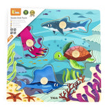 Viga Toys Puzzle à Boutons en Bois 12M+ - Animaux Marins