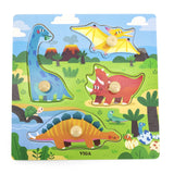 Viga Toys Puzzle à Boutons en Bois 12M+ - Dinosaures