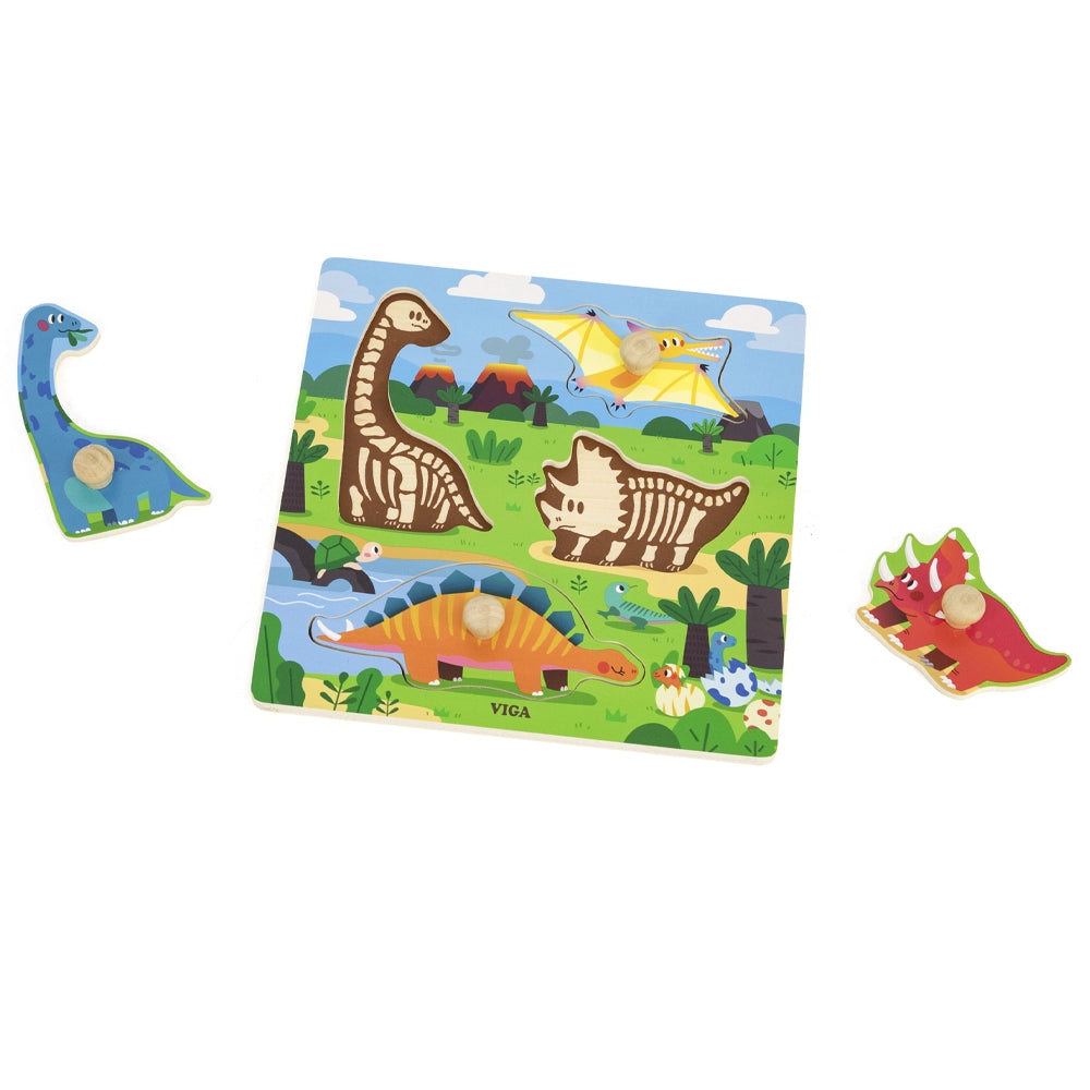 Viga Toys Puzzle à Boutons en Bois 12M+ - Dinosaures